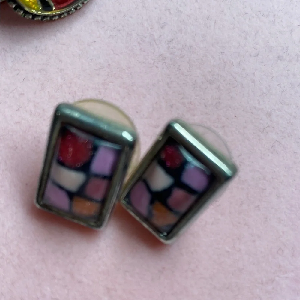 Vibrant Multicolor Mosaic Necklace with Earrings Trio. Vintage. EUC - Picture 6 of 15